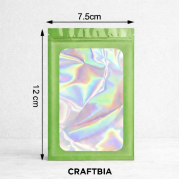 Premium Lite Green Holographic Resealable Zip Lock Pouches